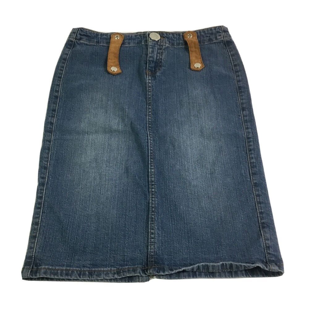 Jou Jou denim Skirt Womens Size 5/6 stretch leather‎ embellished studded pockets